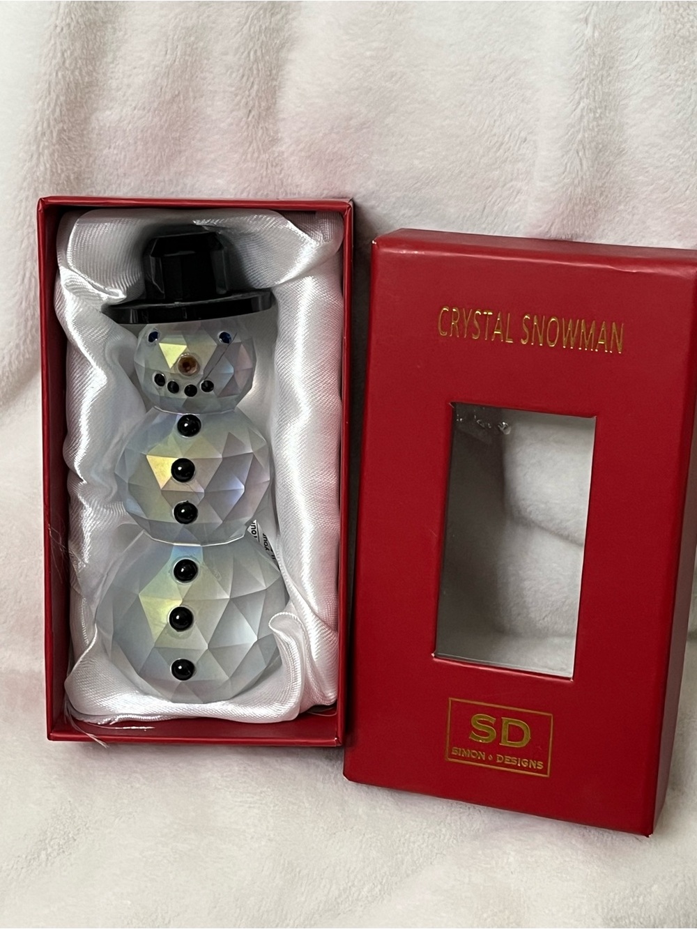Simon Designs Crystal Snowman Figurine Christmas Holiday Decor Original Box
